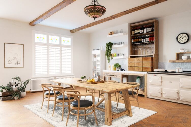Plantation shutters in kitchen